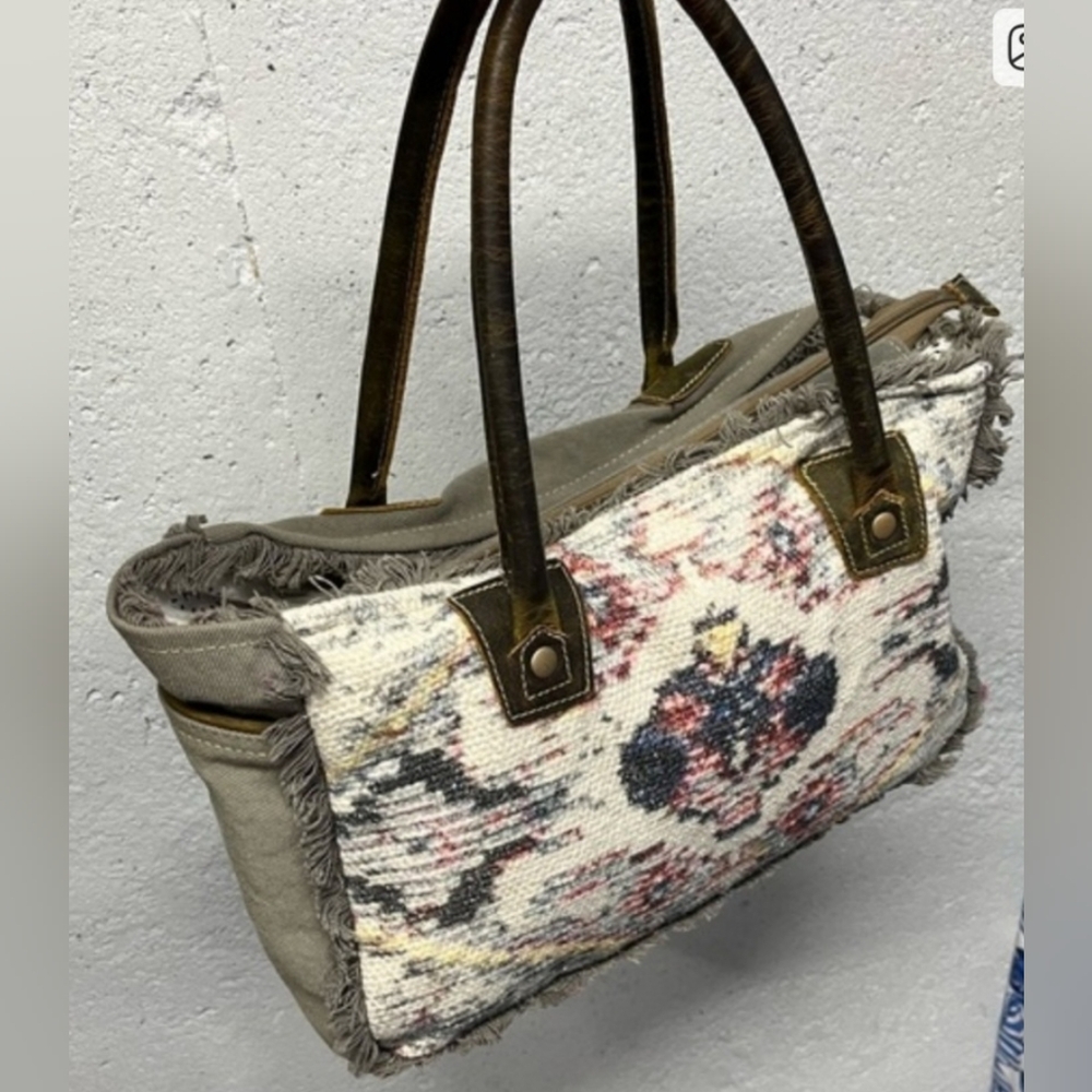 Myra Bag Gray and Brown Tapestry Handbag